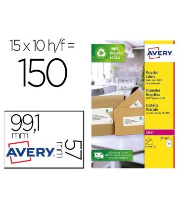 Etiqueta adhesiva avery blanca permanente reciclada 100 paraimpresora laser 991x57 mm caja de 150 unidades