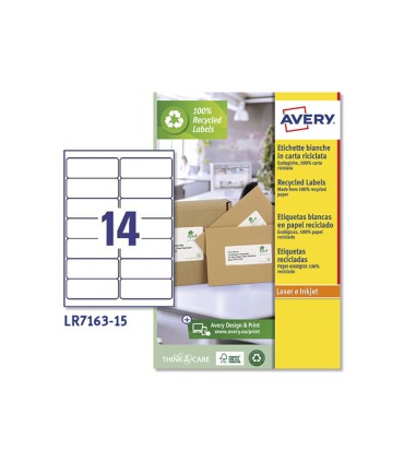 Etiqueta adhesiva avery blanca permanente reciclada 100 laser 991x381 mm caja de 210 unidades