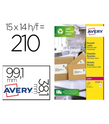 Etiqueta adhesiva avery blanca permanente reciclada 100 laser 991x381 mm caja de 210 unidades