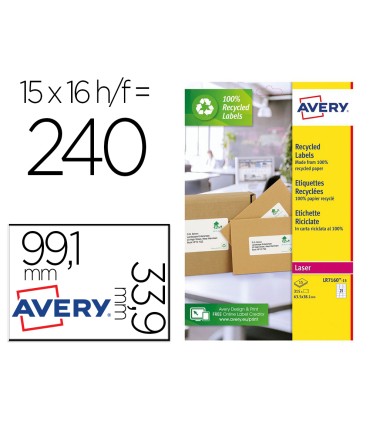 Etiqueta adhesiva avery blanca permanente reciclada 100 laser 991x339 mm caja de 240 unidades