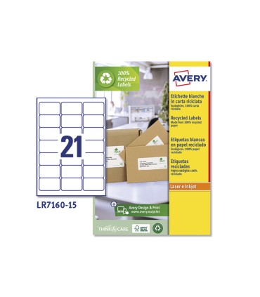 Etiqueta adhesiva avery blanca permanente reciclada 100 laser 635x381 mm caja de 315 unidades