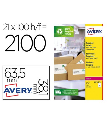 Etiqueta adhesiva avery blanca permanente reciclada 100 laser 635x381 mm caja de 315 unidades