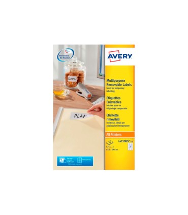 Etiqueta adhesiva avery blanca removible laser ink jet fotocopiadora 635x296 mm caja de 675 unidades