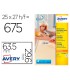 Etiqueta adhesiva avery blanca removible laser ink jet fotocopiadora 635x296 mm caja de 675 unidades