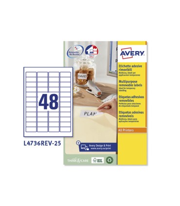 Etiqueta adhesiva avery blanca removible para laser ink jet fotocopiadora 457x 212 mm caja de 1200 unidades