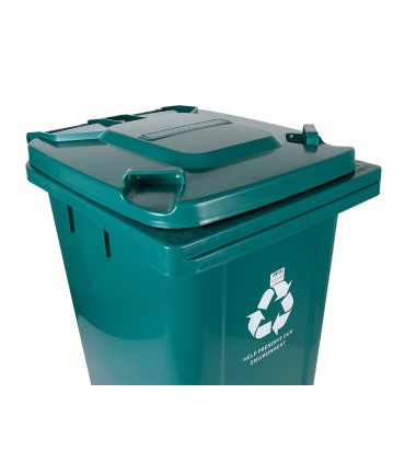 Papelera contenedor q connect plastico con tapadera y ruedas 240 litros verde 1040x620x610 mm