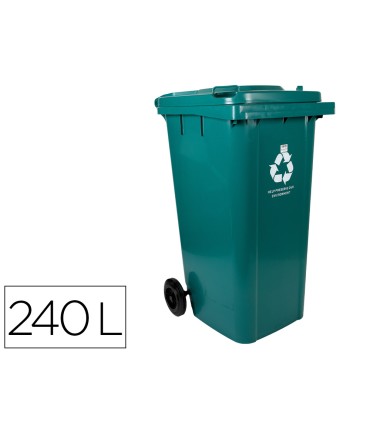 Papelera contenedor q connect plastico con tapadera y ruedas 240 litros verde 1040x620x610 mm