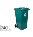 Papelera contenedor q-connect plastico con tapadera y ruedas 240 litros verde 1040x620x610 mm