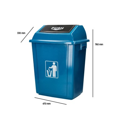 Papelera contenedor q connect plastico con tapa de balancin 58 litros azul 470x330x760 mm