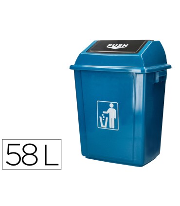 Papelera contenedor q connect plastico con tapa de balancin 58 litros azul 470x330x760 mm