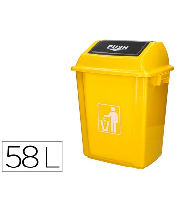 Papelera contenedor q connect plastico con tapa de balancin 58 litros amarillo 470x330x760 mm