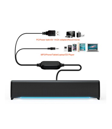 Barra de sonido q connect para pc con iluminacion led color negro