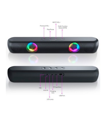 Barra de sonido q connect bluetooth con iluminacion led y control de volumen color negro