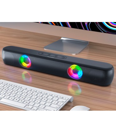 Barra de sonido q connect bluetooth con iluminacion led y control de volumen color negro