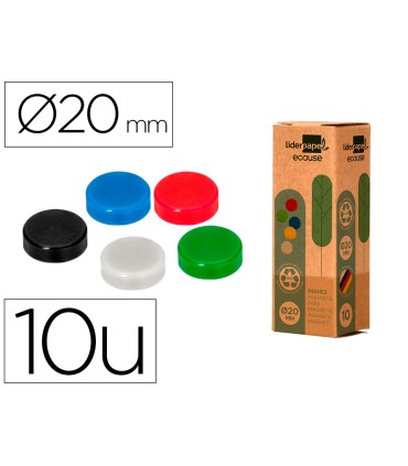 Iman para sujecion liderpapel ecouse pp recicladopara pizarra magnetica 20 mm caja de 10 unidades