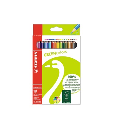 Lapices de colores stabilo green colors con certificado fsc estuche carton de 18 unidades colores surtidos