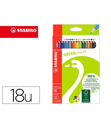 Lapices de colores stabilo green colors con certificado fsc estuche carton de 18 unidades colores surtidos