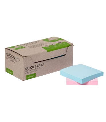 Bloc de notas adhesivas quita y pon q connect 76x76 mm 100 papel reciclado colores pasteles en caja de carton