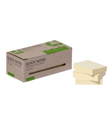 Bloc de notas adhesivas quita y pon q connect 38x51 mm 100 papel reciclado amarillo en caja de carton