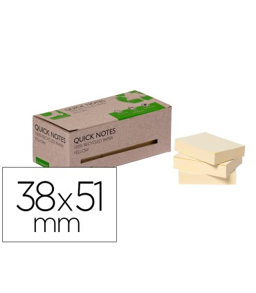 Bloc de notas adhesivas quita y pon q connect 38x51 mm 100 papel reciclado amarillo en caja de carton