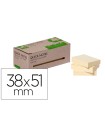 Bloc de notas adhesivas quita y pon q-connect 38x51 mm 100% papel reciclado amarillo en caja de carton