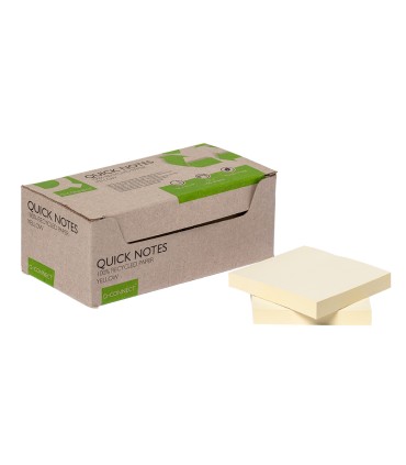 Bloc de notas adhesivas quita y pon q connect 76x76 mm 100 papel reciclado amarillo en caja de carton