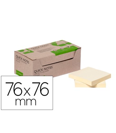 Bloc de notas adhesivas quita y pon q connect 76x76 mm 100 papel reciclado amarillo en caja de carton