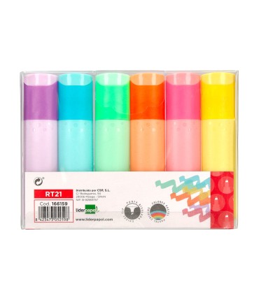 Rotulador liderpapel fluorescente pastel punta biselada estuche de 6 unidades colores surtidos