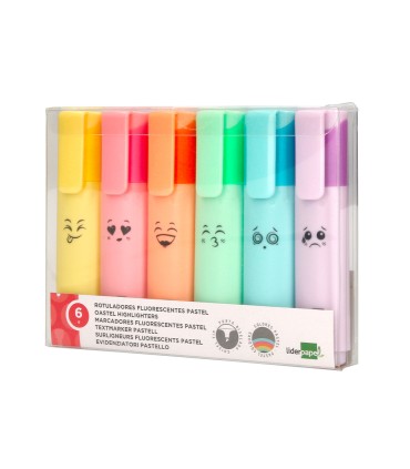 Rotulador liderpapel fluorescente pastel punta biselada estuche de 6 unidades colores surtidos