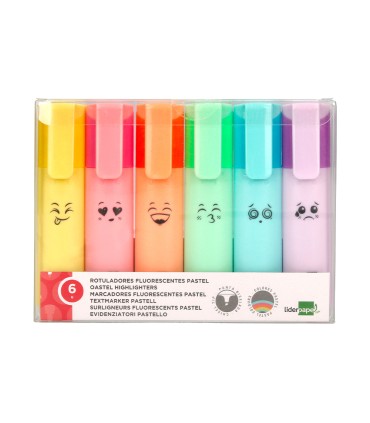 Rotulador liderpapel fluorescente pastel punta biselada estuche de 6 unidades colores surtidos