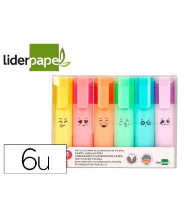 Rotulador liderpapel fluorescente pastel punta biselada estuche de 6 unidades colores surtidos