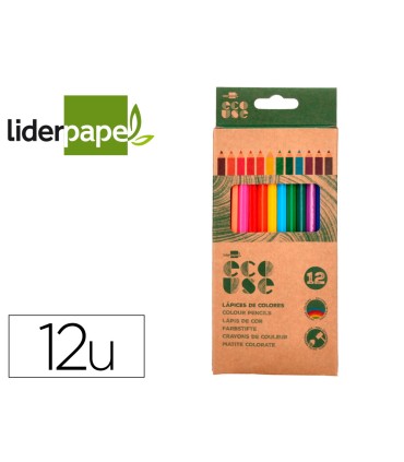 Lapices de colores liderpapel ecouse caja de 12 unidades colores surtidos con certificado fsc