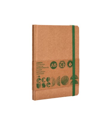 Libreta liderpapel ecouse 100 reciclada a5 96 hojas 70g m2 horizontal con gomilla y marca paginas