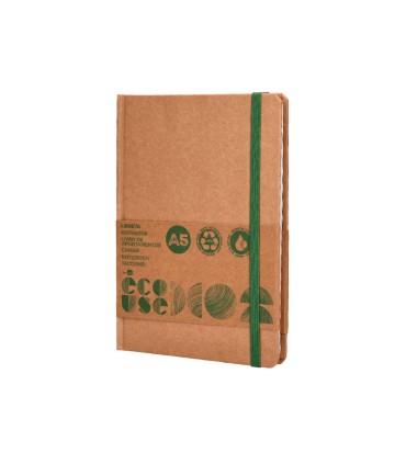 Libreta liderpapel ecouse 100 reciclada a5 96 hojas 70g m2 horizontal con gomilla y marca paginas