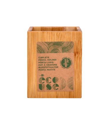 Cubilete portalapices liderpapel bambu 100 natural ecouse cuadrado 80x80x100 mm