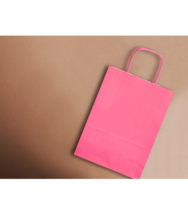 Bolsa papel q connect celulosa rosa l con asa retorcida 320x400x14 mm