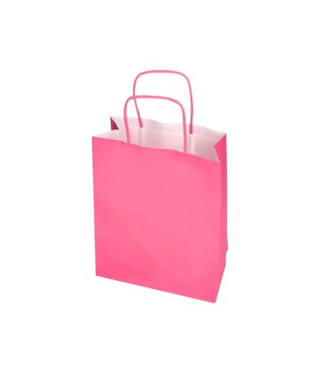 Bolsa papel q connect celulosa rosa l con asa retorcida 320x400x14 mm