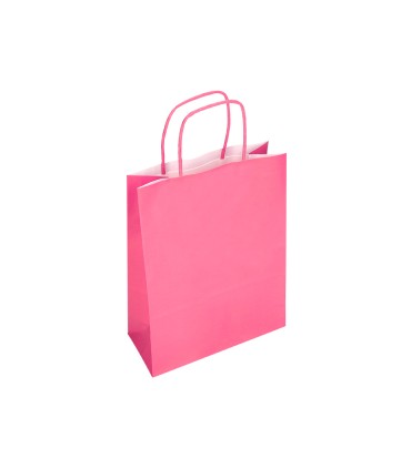 Bolsa papel q connect celulosa rosa l con asa retorcida 320x400x14 mm