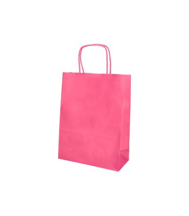 Bolsa papel q connect celulosa rosa l con asa retorcida 320x400x14 mm