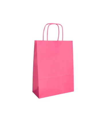 Bolsa papel q connect celulosa rosa l con asa retorcida 320x400x14 mm