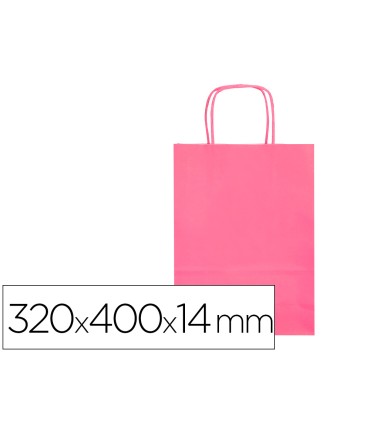 Bolsa papel q connect celulosa rosa l con asa retorcida 320x400x14 mm