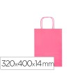 Bolsa papel q-connect celulosa rosa l con asa retorcida 320x400x14 mm