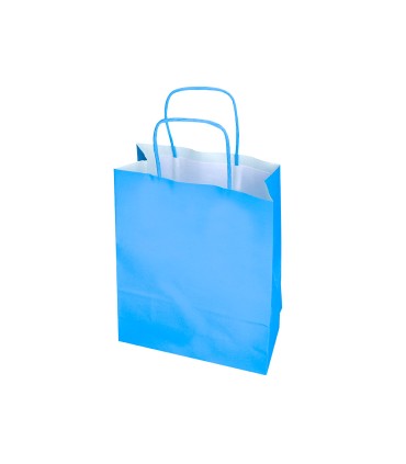 Bolsa papel q connect celulosa celeste l con asa retorcida 320x400x14 mm