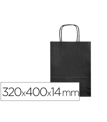 Bolsa papel q connect celulosa negro l con asa retorcida 320x400x14 mm