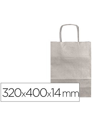 Bolsa papel q connect kraft plata l con asa retorcida 320x400x14 mm