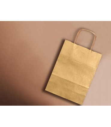 Bolsa papel q connect kraft oro l con asa retorcida 320x400x14 mm