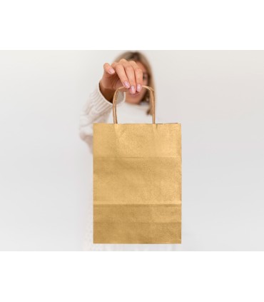 Bolsa papel q connect kraft oro l con asa retorcida 320x400x14 mm