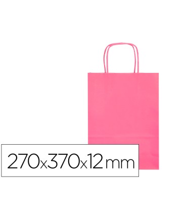 Bolsa papel q connect celulosa rosa m con asa retorcida 270x370x12 mm