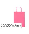 Bolsa papel q-connect celulosa rosa m con asa retorcida 270x370x12 mm