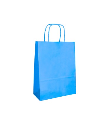 Bolsa papel q connect celulosa celeste m con asa retorcida 270x370x12 mm